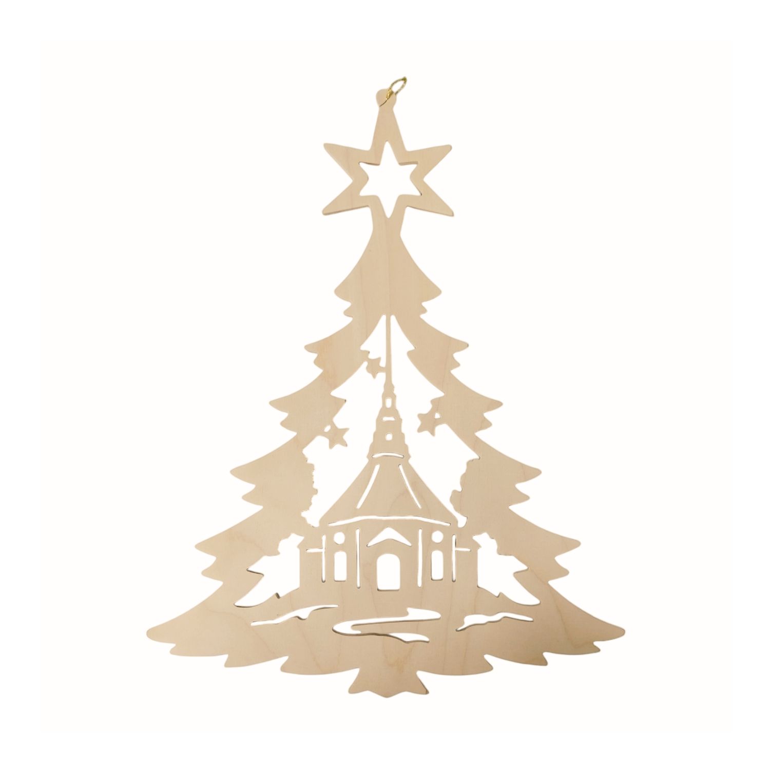 Window picture Christmas tree with Seiffen church