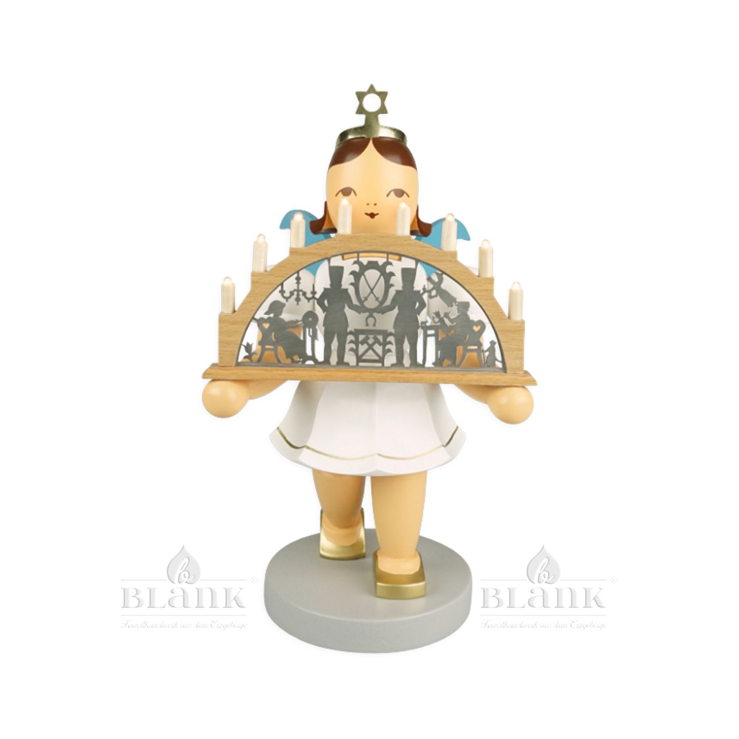 Blank short skirt angel with candle arch colored, electric