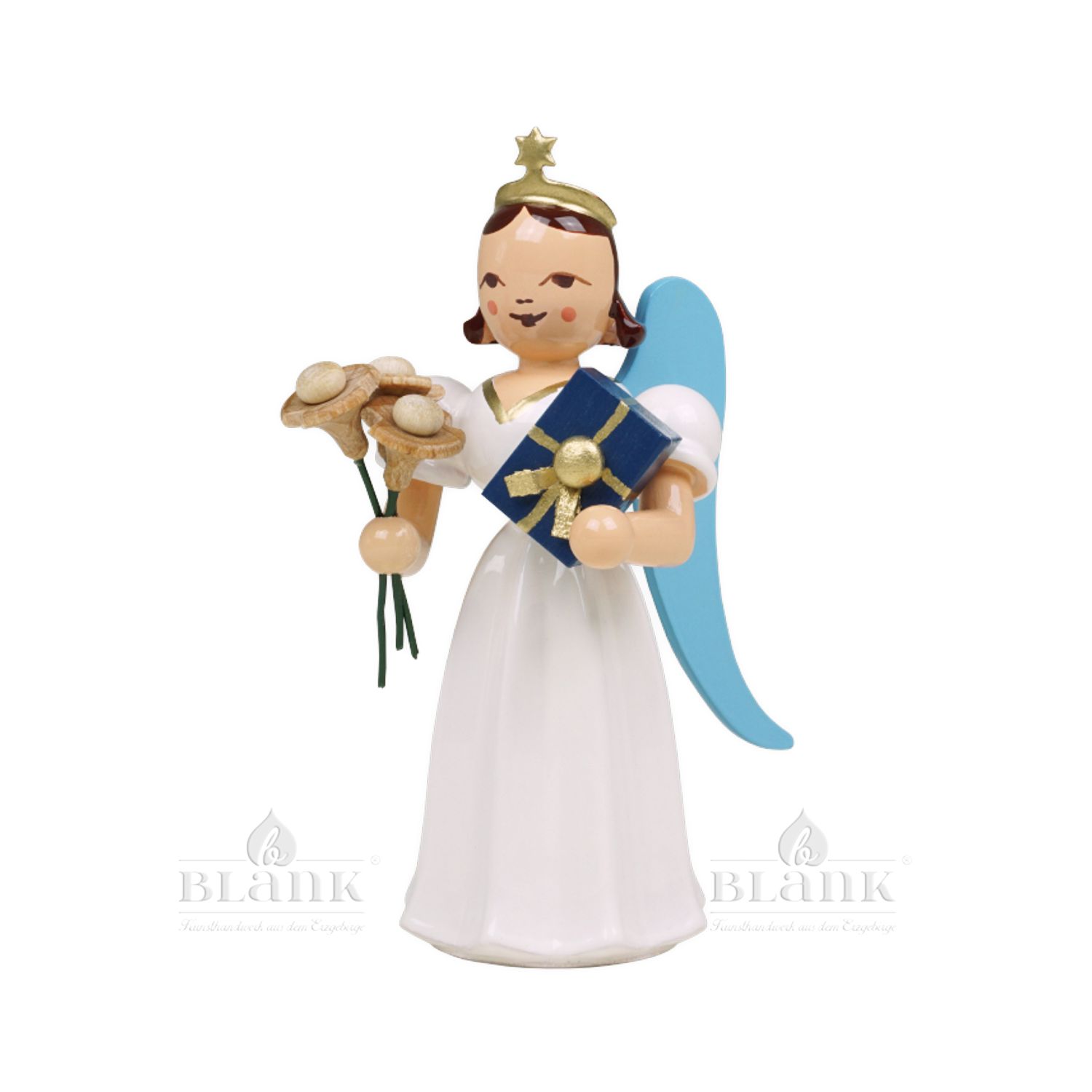 Blank long skirt angel with floral greeting, colored