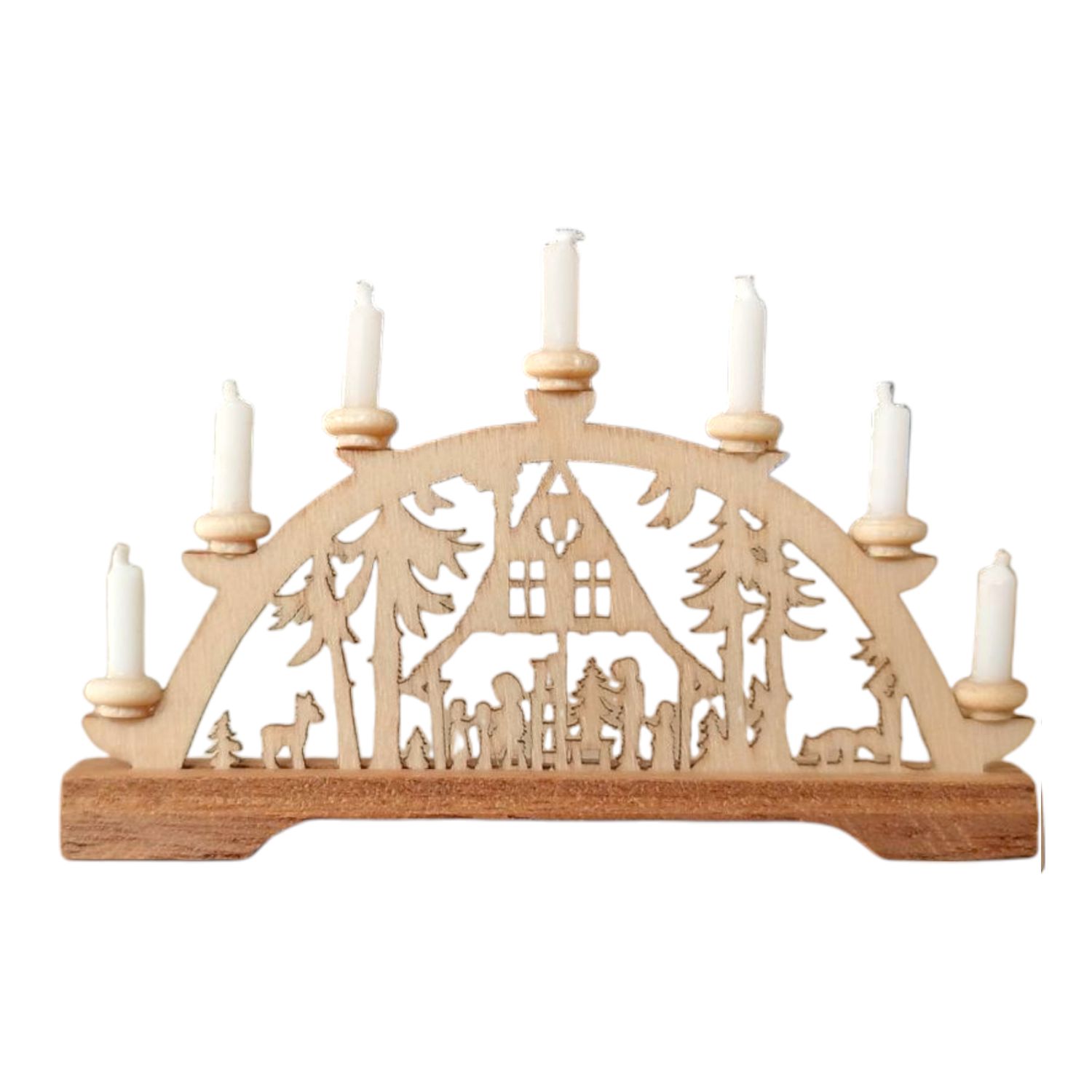 Mini candle arch forest house with white candles