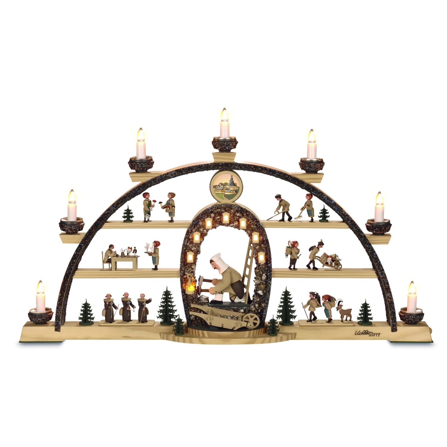 Schwibbogen Hauer with miner's lamp and illuminated coat of arms