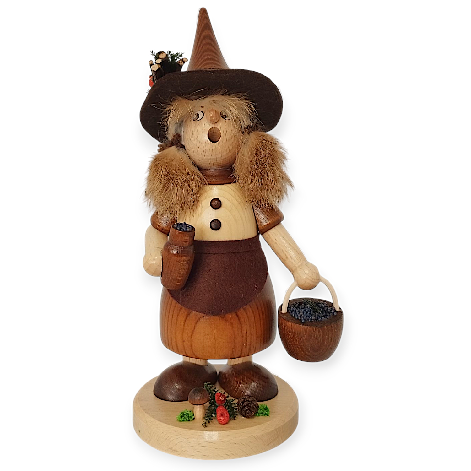Smoking figure gnome woman blueberry collector, natural