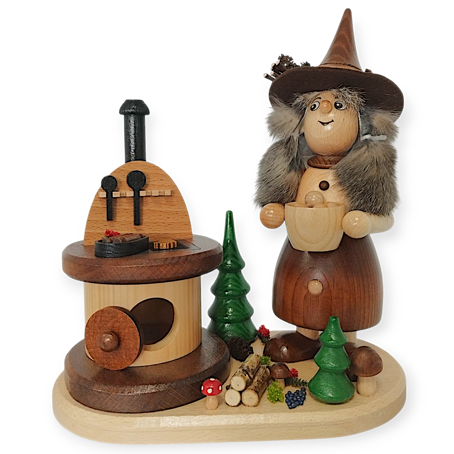 Smoking figure gnome woman dumpling woman at the stove