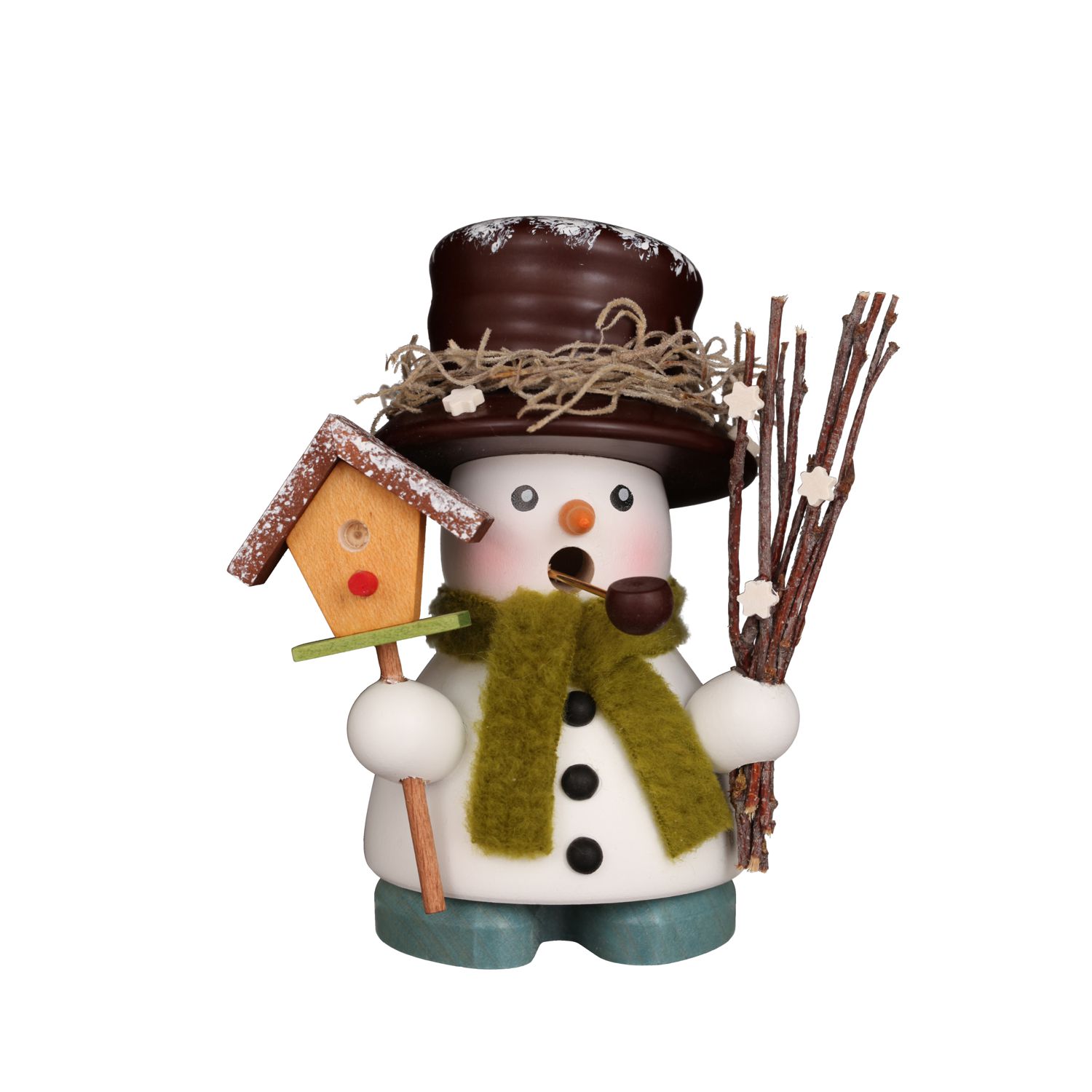 Smoker snowman with birdhouse