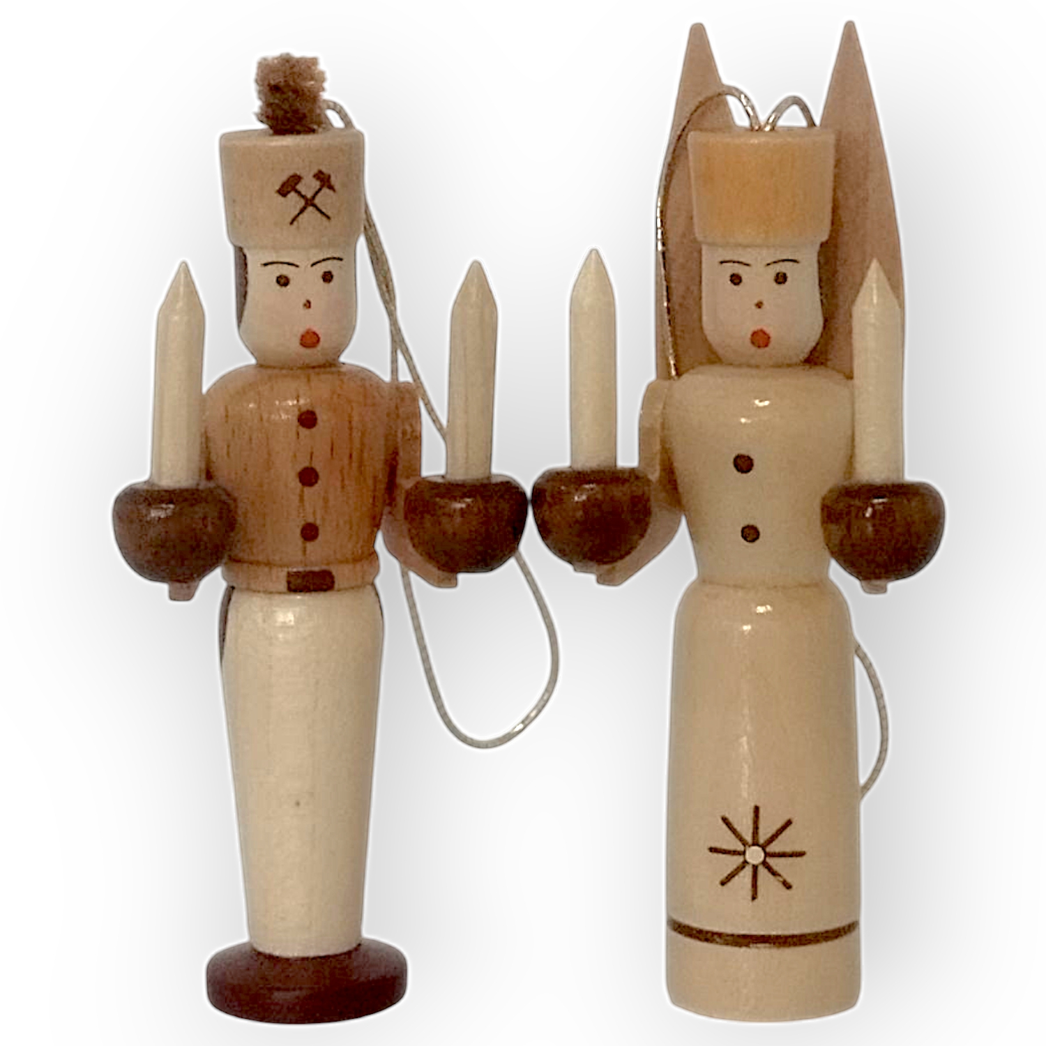 Tree decoration angel and miner figures small, natural