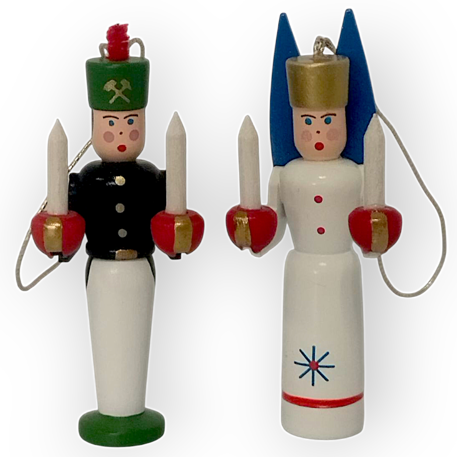 Tree decoration angel and miner figures, small blue