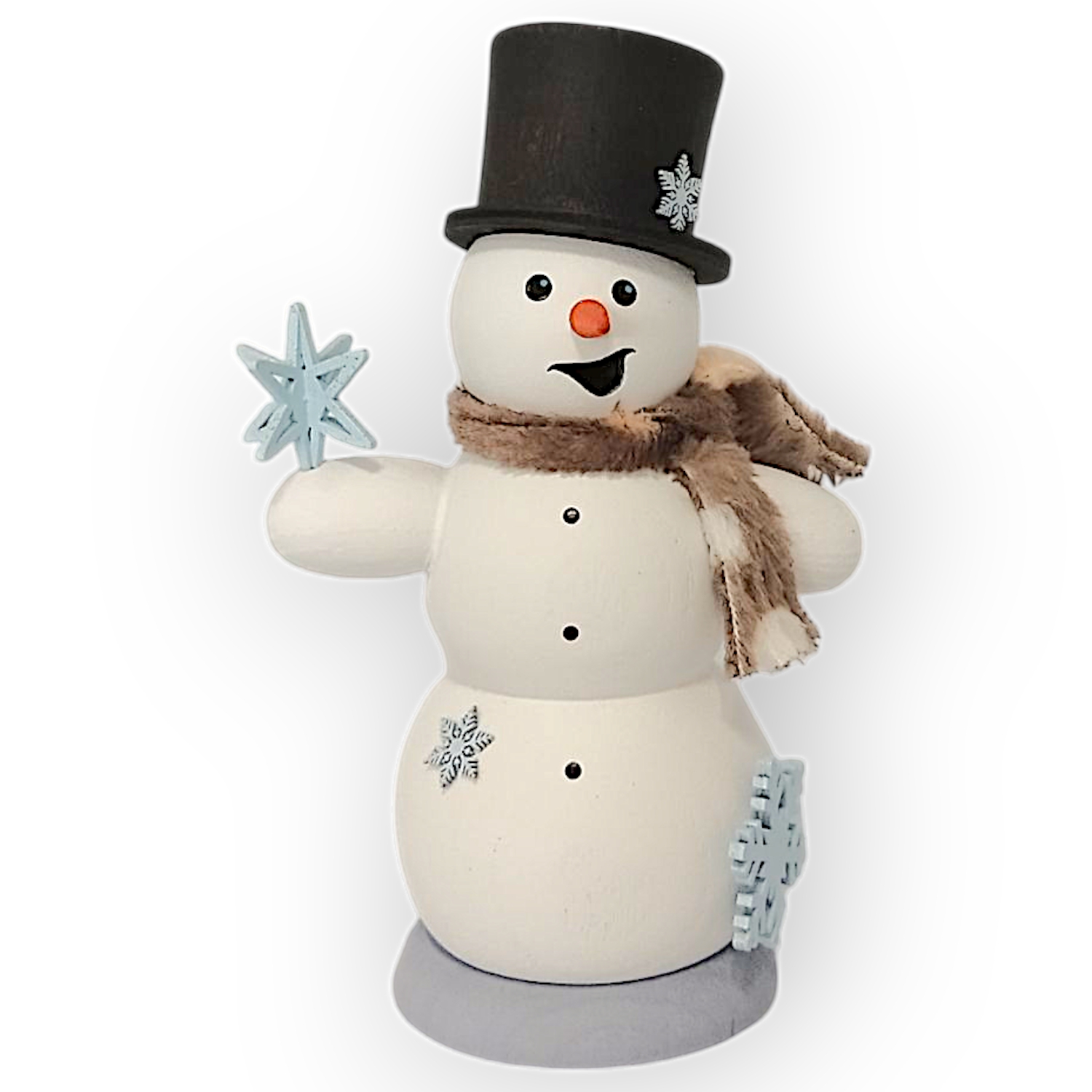 Smoking man snowman with snowflakes