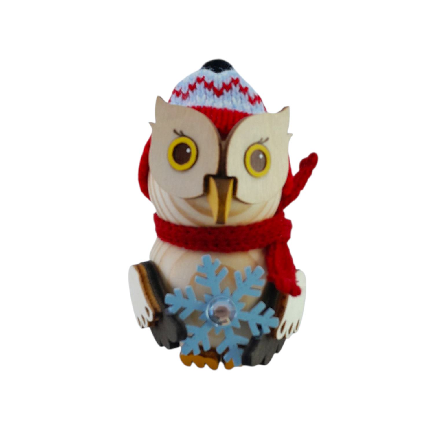 Wooden figure mini owl with snow crystal