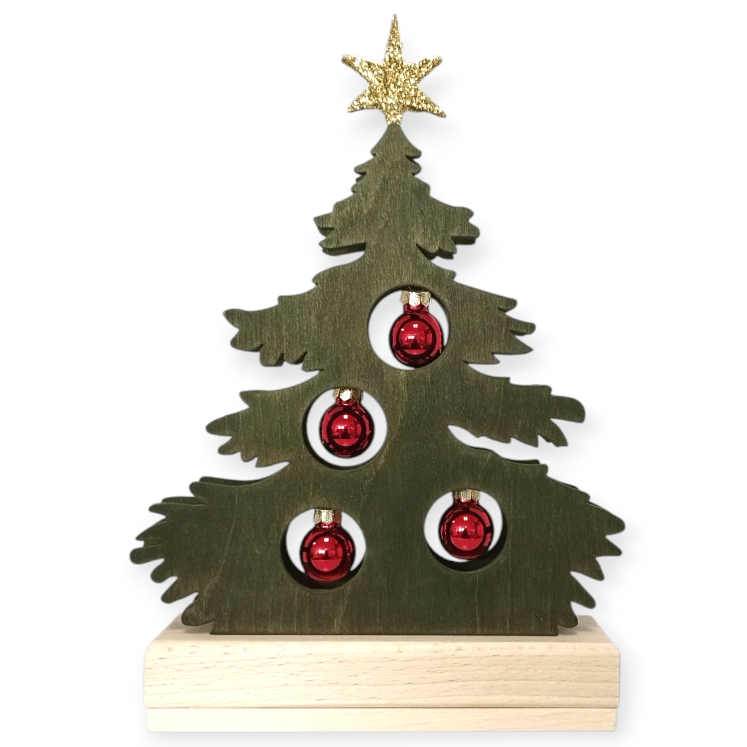 Light fir tree stained green with red balls, small