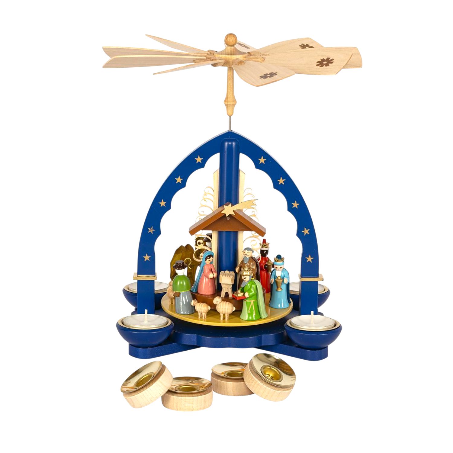 Pyramid Holy Three Kings blue for tealight and candles
