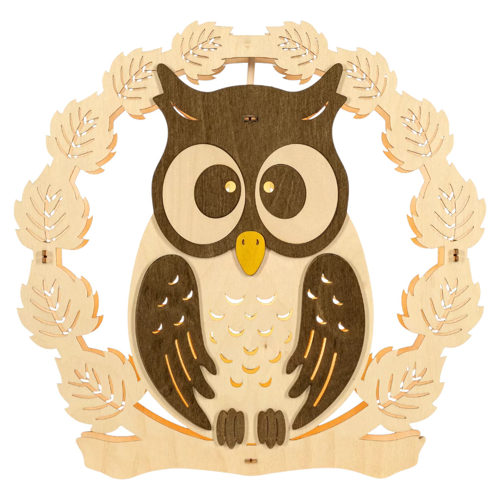 Window picture owl in a wreath, electric