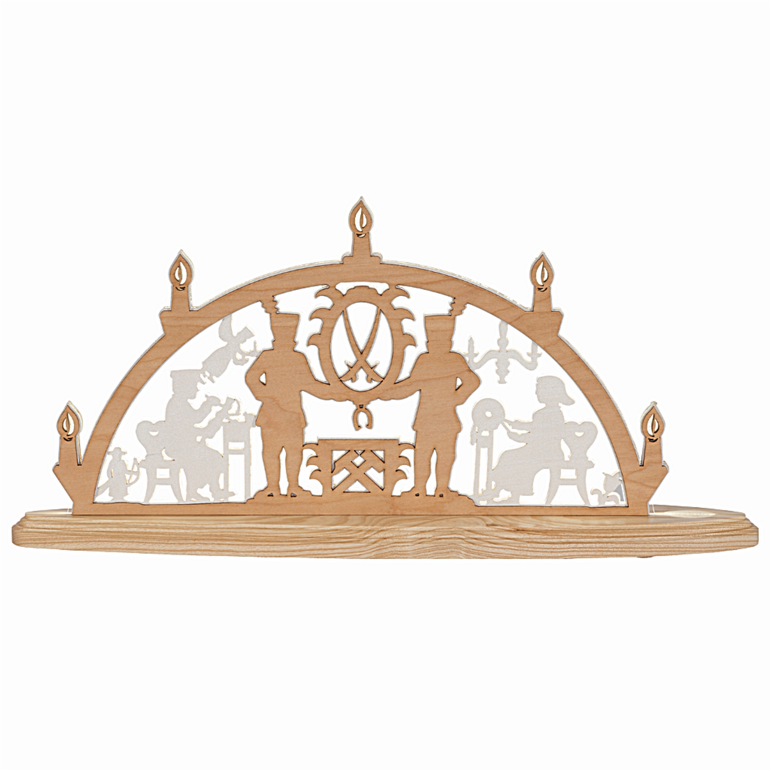 LED motif light candle arch Erzgebirge, natural