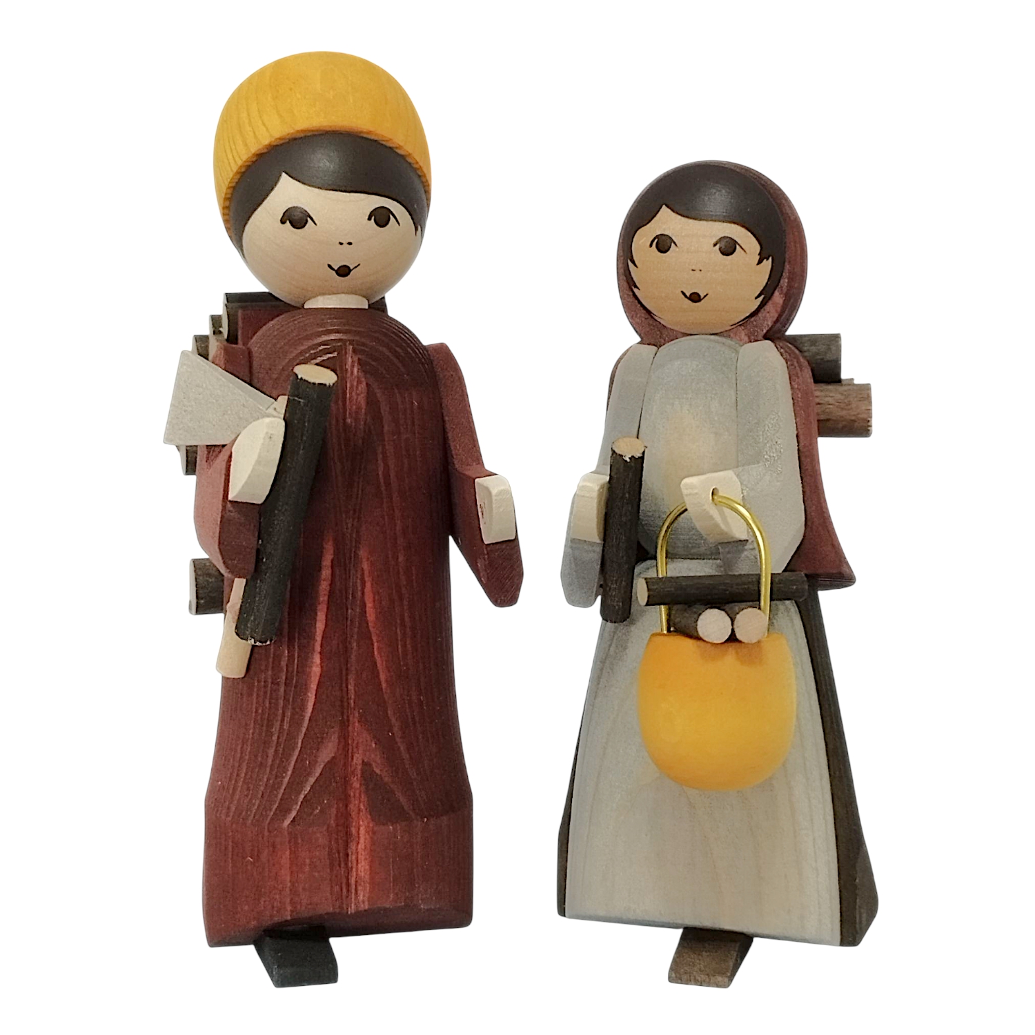 Woodworker couple, 2-piece, stained (13 cm)