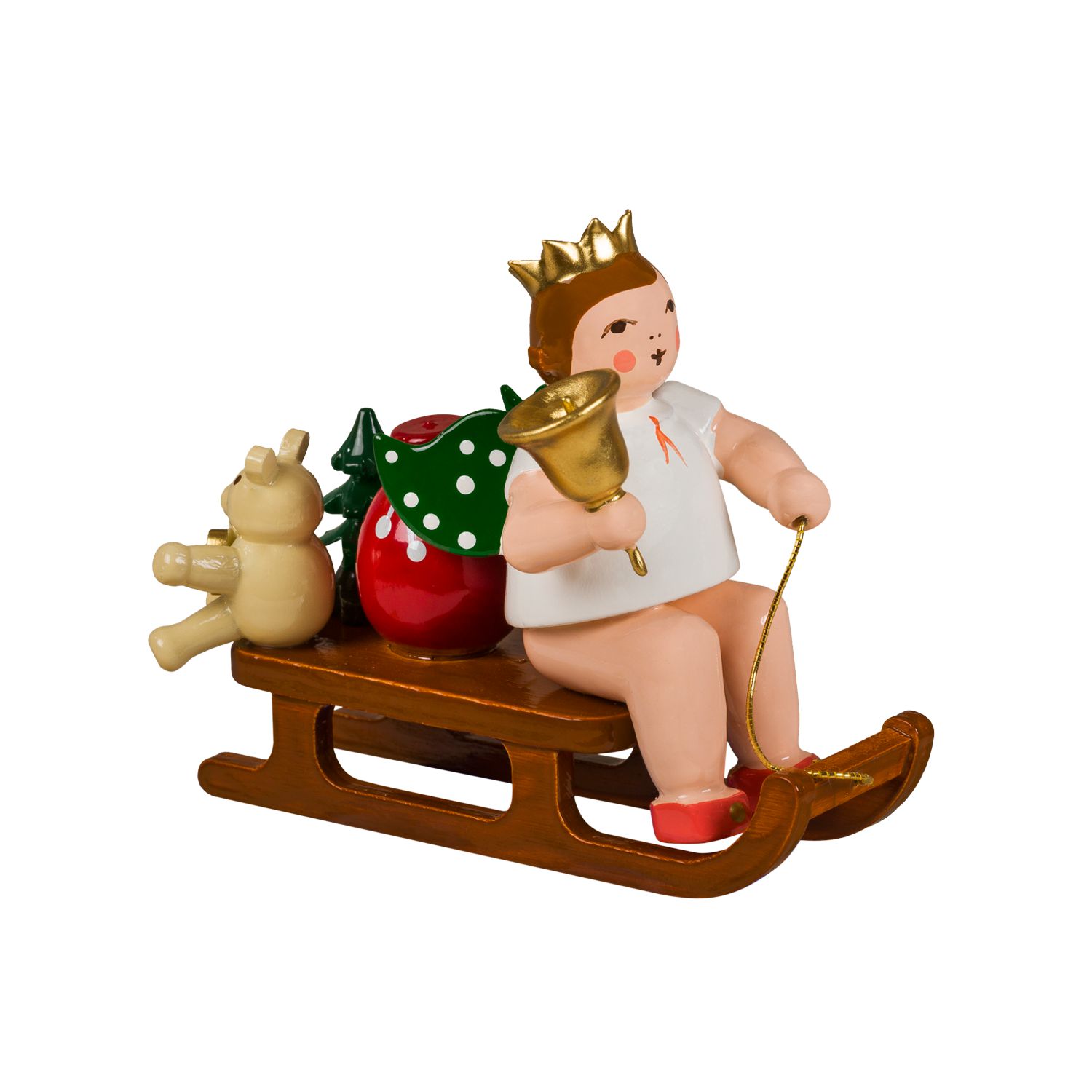 Angel sitting on sleigh with crown