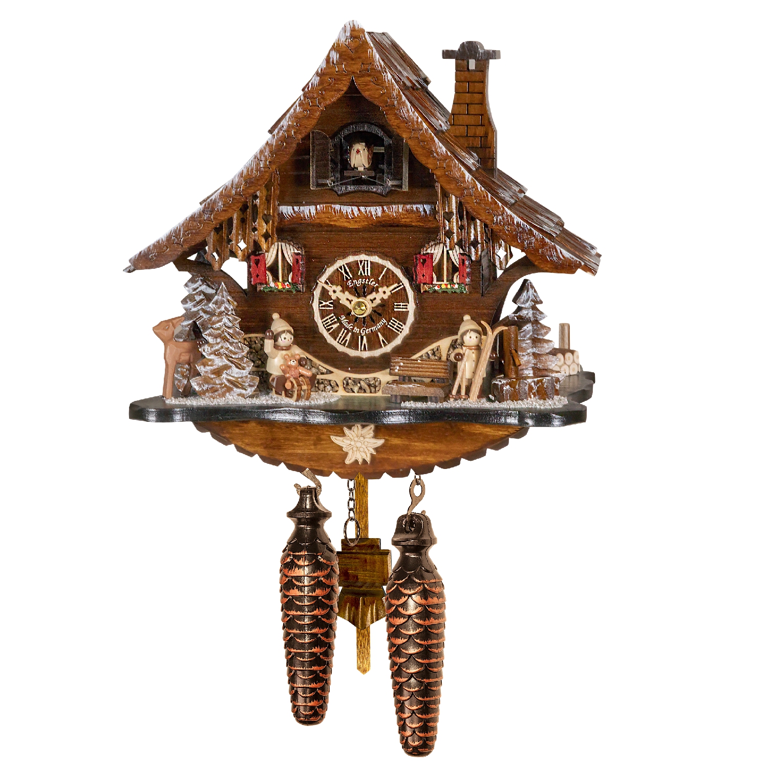 Quartz cuckoo clock family outing in winter