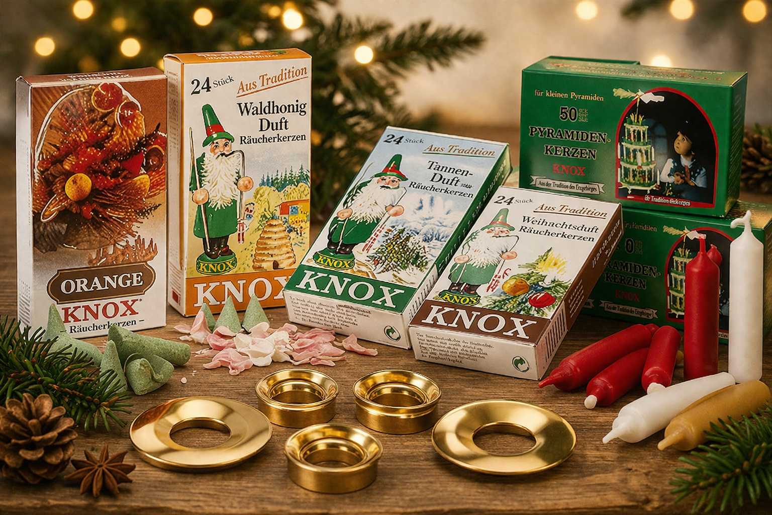 Kategoriebild Zubehör mit Räucherkerzen, Tüllen und Pyramidenkerzen