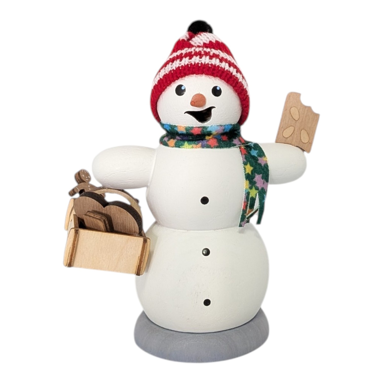 Snowman with a gingerbread basket