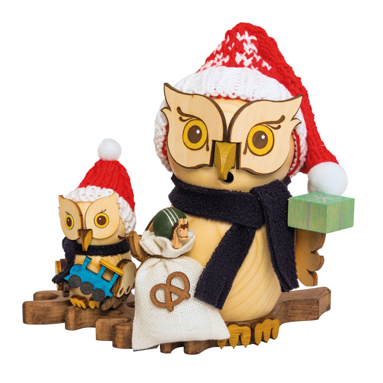 Owl-shaped incense smoker: Santa Claus with a child