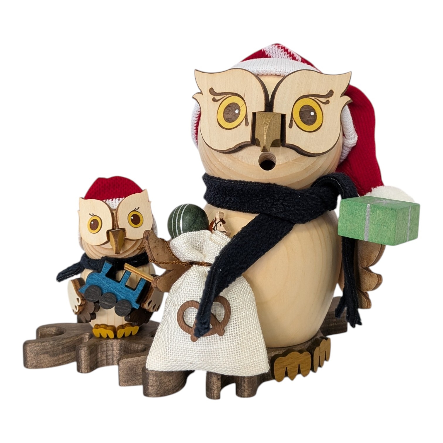 Räucherfigur Eule Weihnachtsmann mit Kind